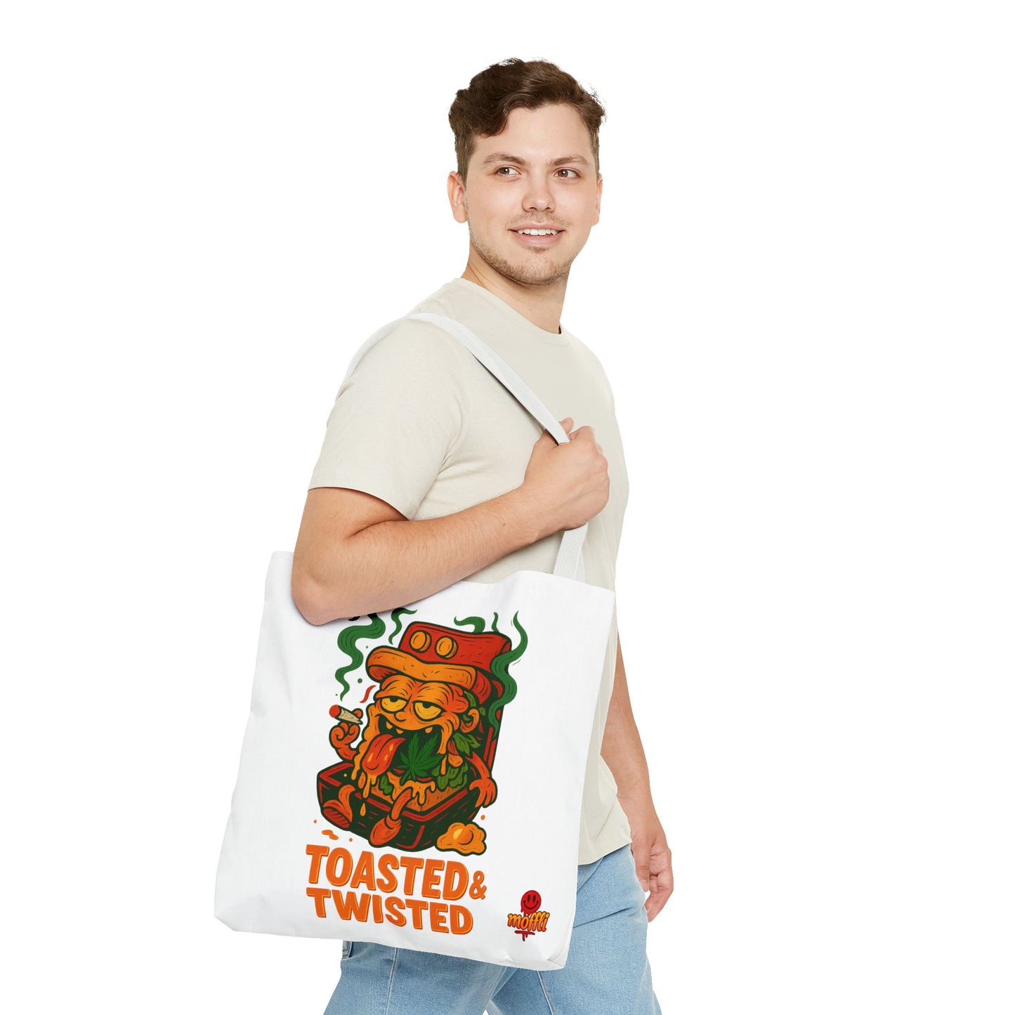 Toasted & Twisted Tote Bag – Funny Stoner Toast Cartoon (Tax Included)