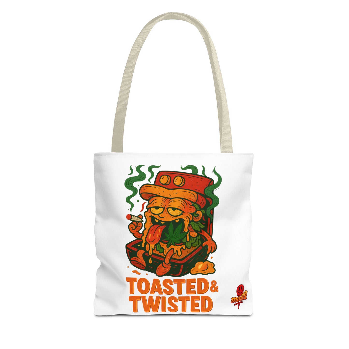 Toasted & Twisted Tote Bag – Funny Stoner Toast Cartoon (Tax Included)