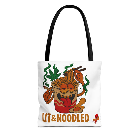 Lit & Noodled Tote Bag – Funny Stoner Ramen Cartoon (Tax Included)