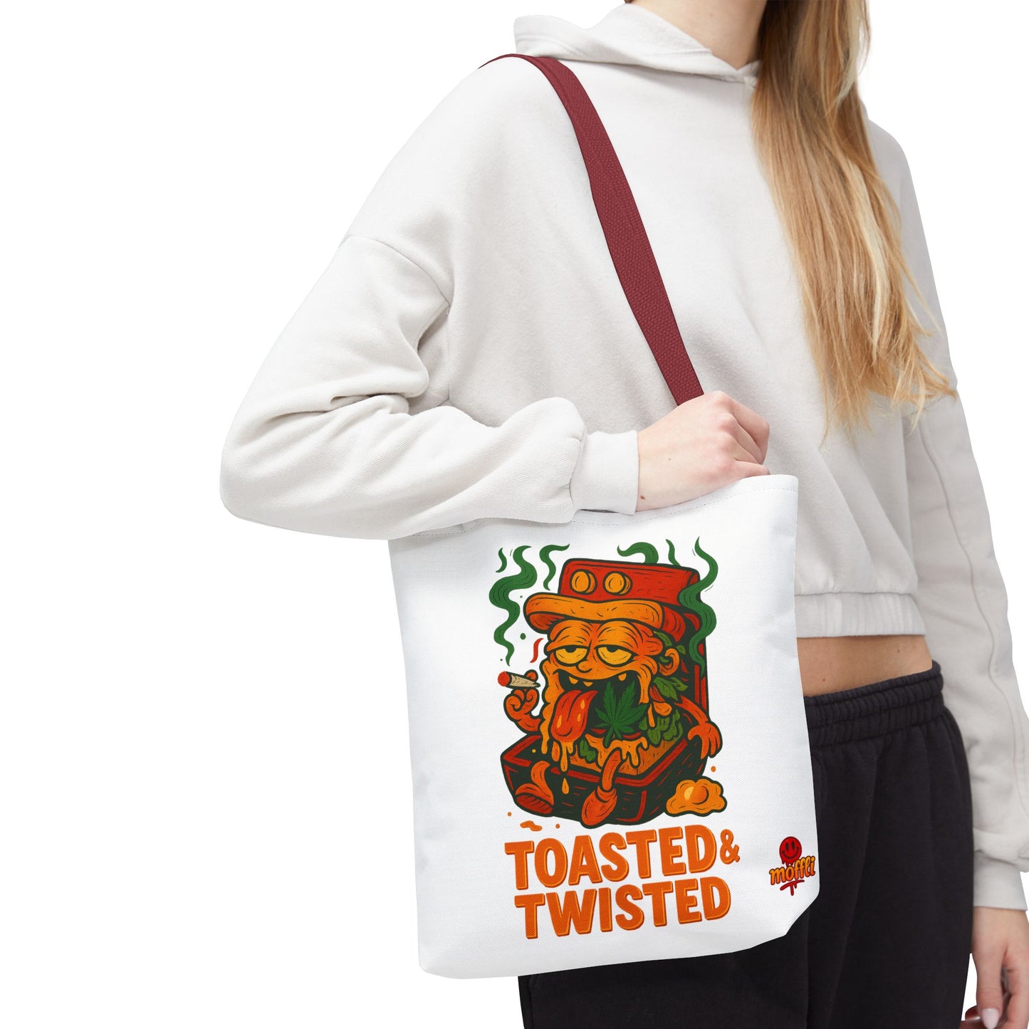 Toasted & Twisted Tote Bag – Funny Stoner Toast Cartoon (Tax Included)