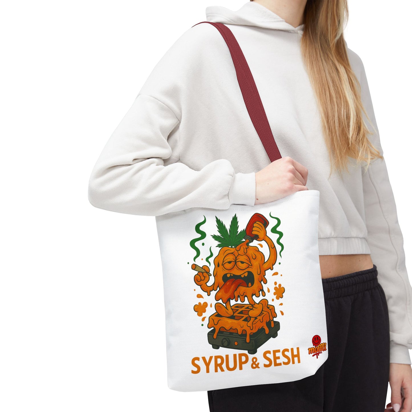 Syrup & Sesh Waffle Tote Bag – Funny Weed Breakfast (Tax Included)