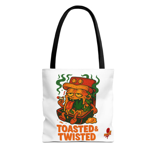Toasted & Twisted Tote Bag – Funny Stoner Toast Cartoon (Tax Included)